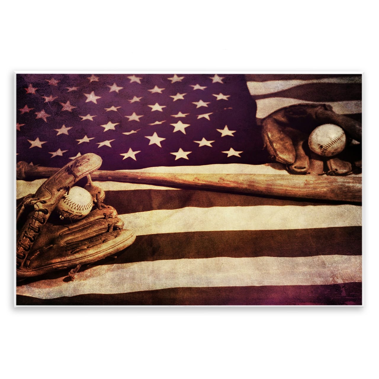 Stupell Industries American Flag Stripes Stars Baseball Mitt Sports Motif Wall Plaque Art